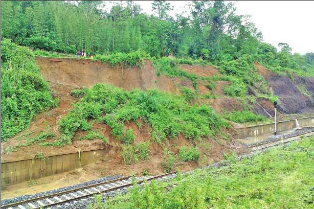 Landslide blocked railway Line